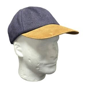 Vintage London Fog Blue Genuine Leather Suede Wool Adjustable Fitted Hat Cap